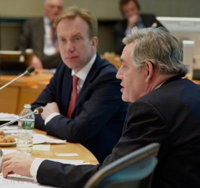 Education Commission Chair Gordon Brown and Norwegian Foreign Minister Børge Brende moderate Ministers of Finance and Development.