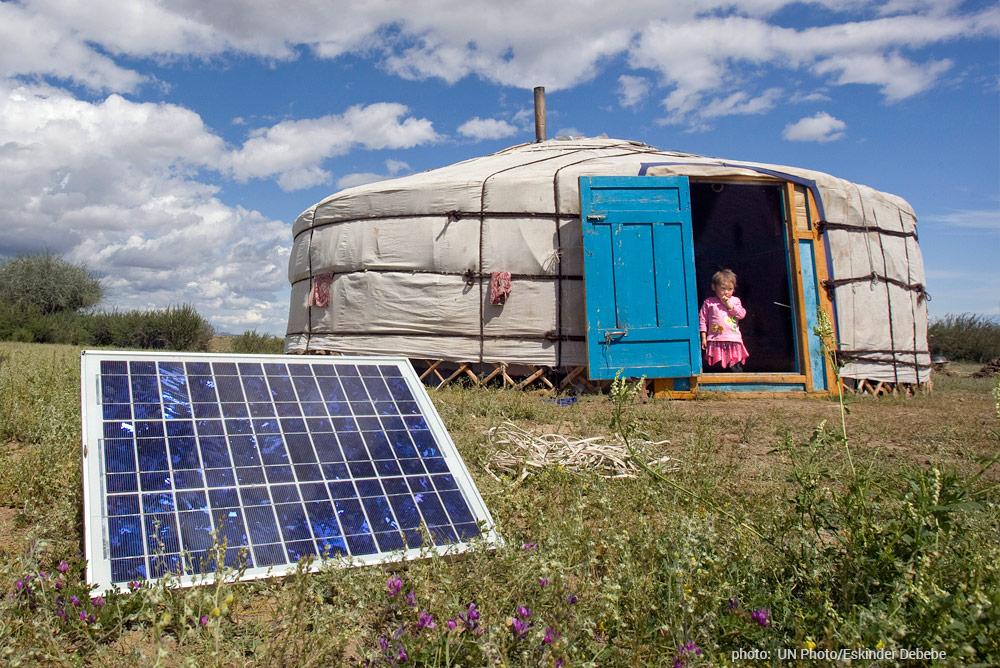 Solar panel next to yurt in Mongolia